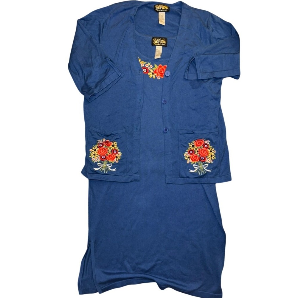 NEW W/OT Vintage Bob Mackie Wearable Art 2Pc Dress/cardigan Blue Floral sest